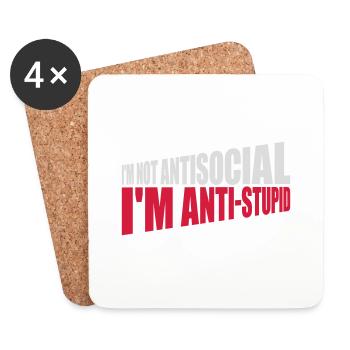 not antisocial anti stupid - Coasters (set of 4) - white - Front