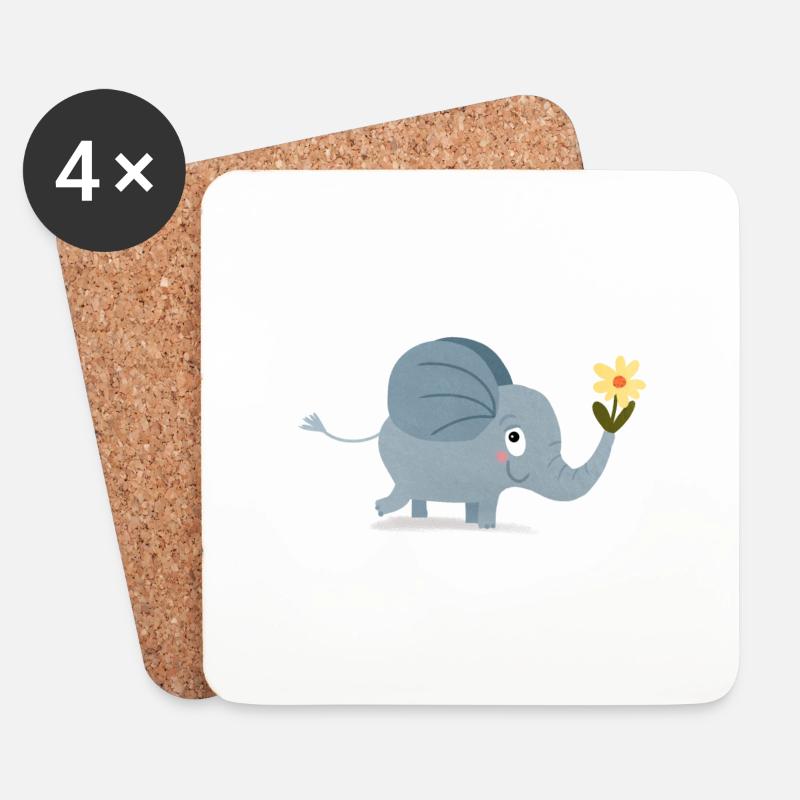 Süßer Elefant - Untersetzer (4er-Set) - Weiß