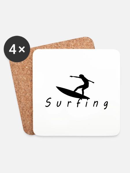 Surfing Schriftzug mit Bild - Untersetzer (4er-Set) - Weiß