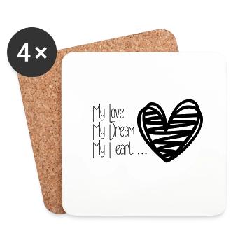 Mon amour, mon rêve, mon cœur - Dessous de verre (lot de 4) - blanc - Devant