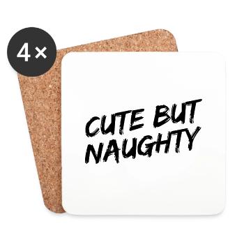 "Cute But Naughty" Schwarze Pinselschrift - Untersetzer (4er-Set) - Weiß - Vorne