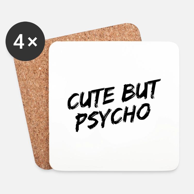 "Cute But Psycho" Schwarze Pinselschrift - Untersetzer (4er-Set) - Weiß