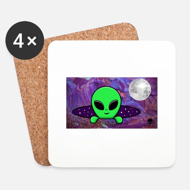 Alien Weltraum - Untersetzer (4er-Set) - Weiß