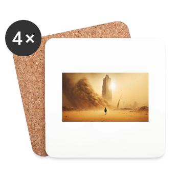 Man walking in sandstorm, generative ai - Coasters (set of 4) - white - Front