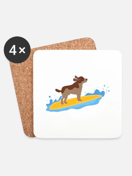Surfen mit dem Hund - Untersetzer (4er-Set) - Weiß