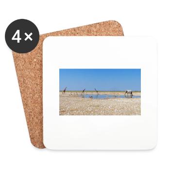 Landscape at the Cubango river with giraffe - Coasters (set of 4) - white - Front