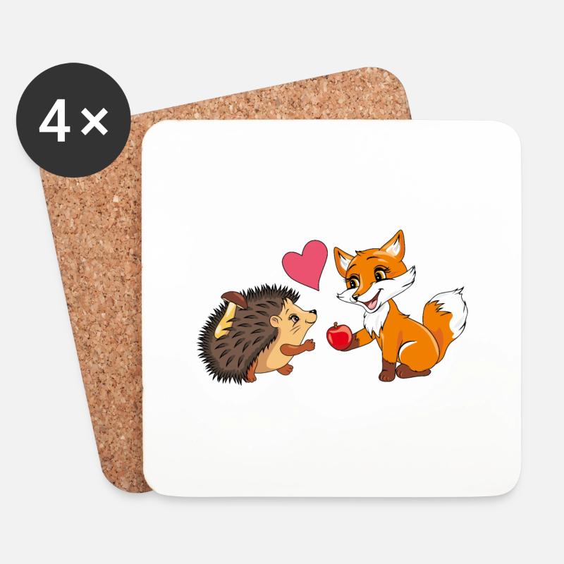 Babyfuchs gibt einem Igel einen Apfel - Untersetzer (4er-Set) - Weiß