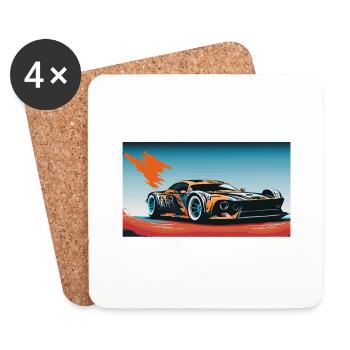 Voiture de course colorée - Dessous de verre (lot de 4) - blanc - Devant