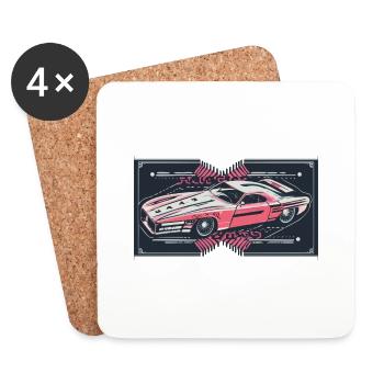 Voiture de course rétro rouge - Dessous de verre (lot de 4) - blanc - Devant