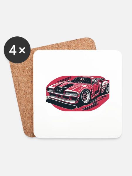 Racecar all Red - Coasters (set of 4) - white