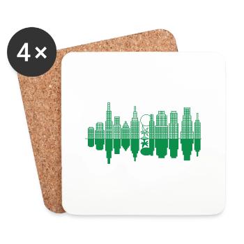 Skyline de ville + un arbre - Vert - Dessous de verre (lot de 4) - blanc - Devant
