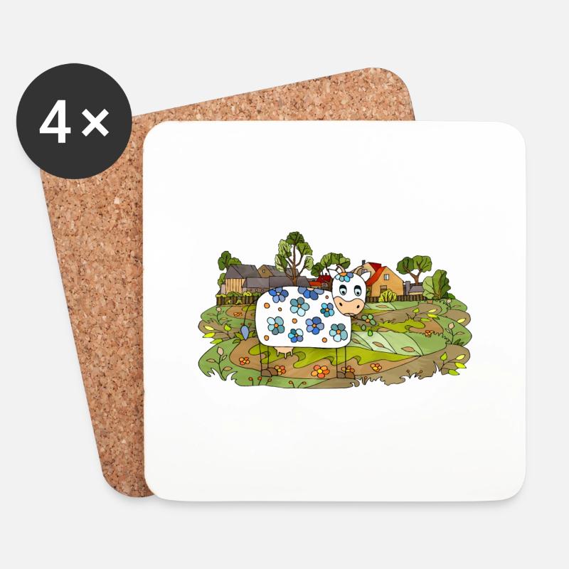 Kuh - Untersetzer (4er-Set) - Weiß