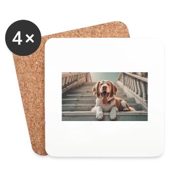 Animaux mignons qui se détendent - chien dans les escaliers - Dessous de verre (lot de 4) - blanc - Devant