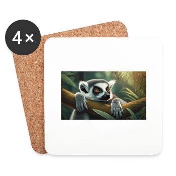 Cute animals chilling – ring-tailed lemur - Coasters (set of 4) - white - Front