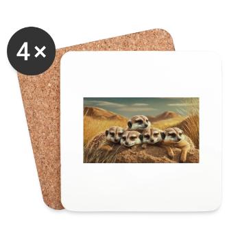 Cute animals chilling – meerkats sleeping ground - Coasters (set of 4) - white - Front