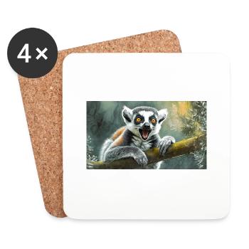 Cute animals chilling – ring-tailed lemur - Coasters (set of 4) - white - Front