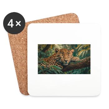 Niedliche Tiere chillen – Jaguar schläft auf einem Baum - Untersetzer (4er-Set) - Weiß - Vorne