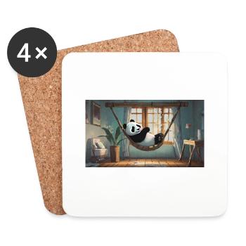 Cute animals chilling – panda chilling in a hammoc - Coasters (set of 4) - white - Front