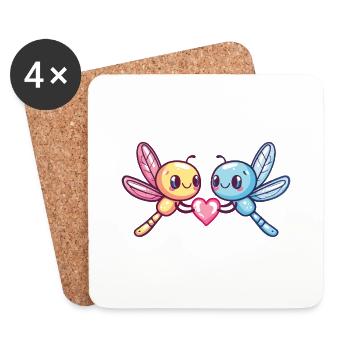 Libellule Couple Amour Couple Amoureux - Dessous de verre (lot de 4) - blanc - Devant