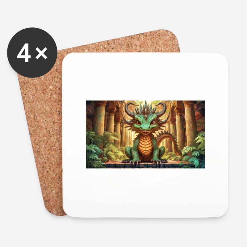 Dragon - Junge niedliche kleine Monster - Untersetzer (4er-Set) - Weiß