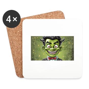 Monstre vert avec des cornes - jeune - Dessous de verre (lot de 4) - blanc - Devant