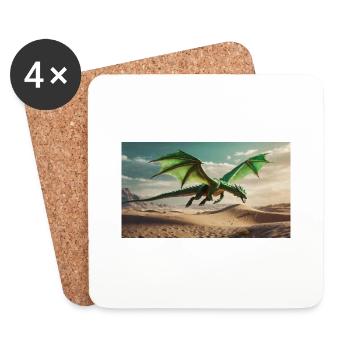 Un dragon vert majestueux réaliste vole - Dessous de verre (lot de 4) - blanc - Devant