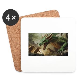 Un majestueux dragon vert réaliste est attaqué - Dessous de verre (lot de 4) - blanc - Devant