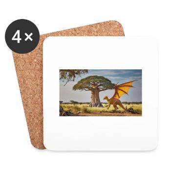 realistic orange dragon in an african desert - Coasters (set of 4) - white - Front