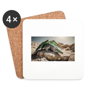 A realistic majestical green dragon is laying - Coasters (set of 4) - white - Front