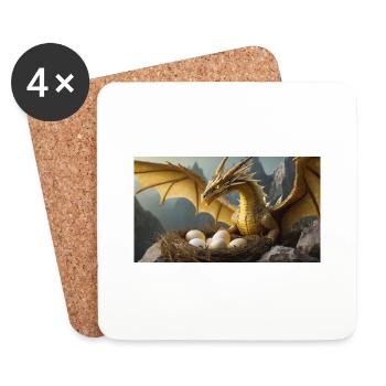 Ein realistischer böser Drache, der wie ein Wolf Hühner jagt - Untersetzer (4er-Set) - Weiß - Vorne