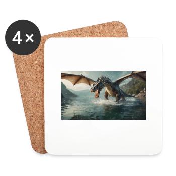 Ein realistischer böser dunkler Drache jagt Fischfluss - Untersetzer (4er-Set) - Weiß - Vorne