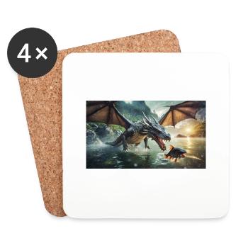Ein realistischer böser dunkler Drache jagt den Fluss - Untersetzer (4er-Set) - Weiß - Vorne