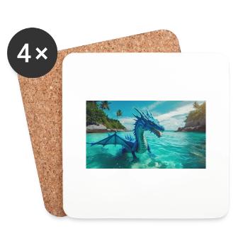 Ein realistischer blauer Wasserdrache im Türkis - Untersetzer (4er-Set) - Weiß - Vorne