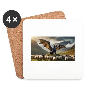 A realistic bad black and golden dragon hunting - Coasters (set of 4) - white - Front