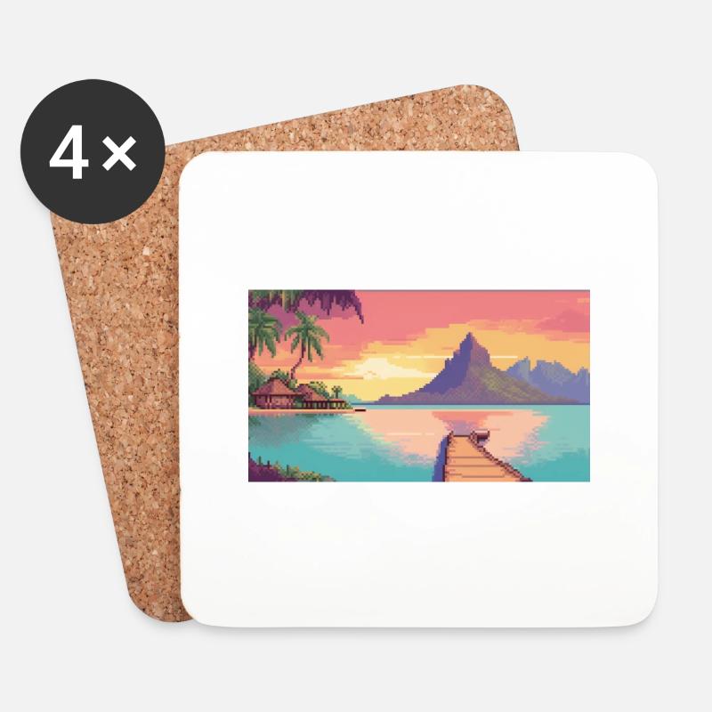 Bora Bora, Französisch-Polynesien - Pixel Art - Untersetzer (4er-Set) - Weiß