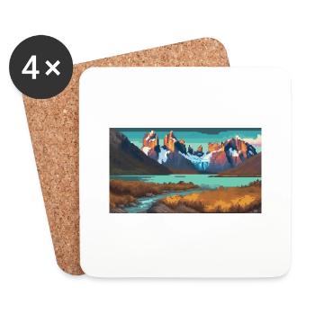 Torres del Paine National Park, Chile - Pixel Art - Coasters (set of 4) - white - Front