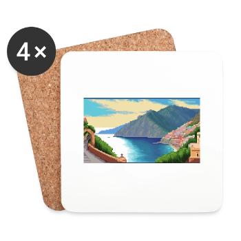 Amalfiküste, Italien - Pixel Art - Untersetzer (4er-Set) - Weiß - Vorne