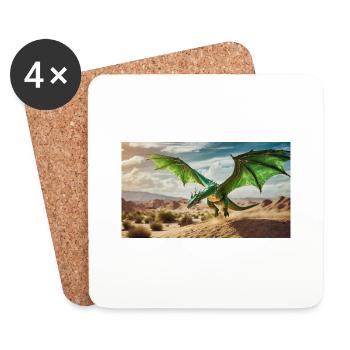 A realistic majestical green dragon is flying - Coasters (set of 4) - white - Front