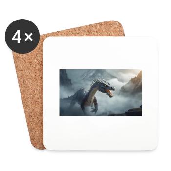 Ein realistischer böser dunkler Drache beim Erklimmen eines Nebels - Untersetzer (4er-Set) - Weiß - Vorne