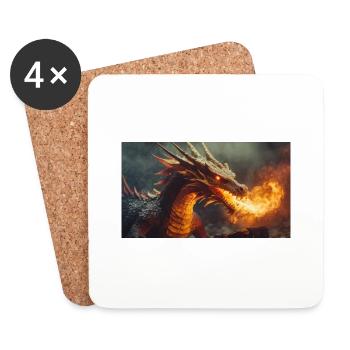 A realistic majestical dark dragon spitting flames - Coasters (set of 4) - white - Front