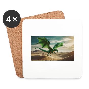 A realistic majestical green dragon is flying - Coasters (set of 4) - white - Front