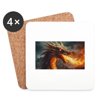 A realistic majestical dark dragon spitting flames - Coasters (set of 4) - white - Front