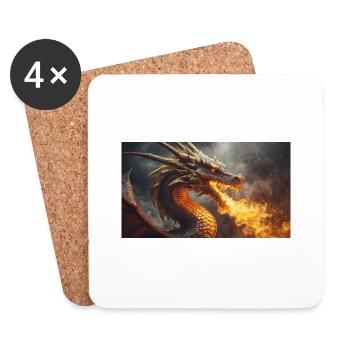 A realistic majestical dark dragon spitting flames - Coasters (set of 4) - white - Front