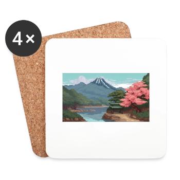 Miho No, Matsubara, Japan - Pixel Art - Coasters (set of 4) - white - Front