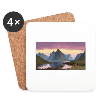 Lofoten Islands, Norway - Pixel Art - Coasters (set of 4) - white - Front