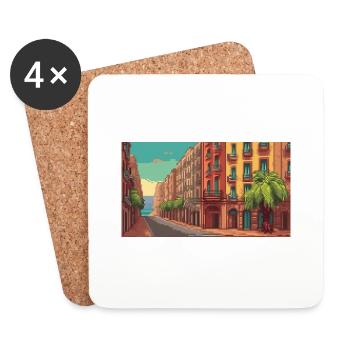 Barcelona, Spain - Pixel Art - Coasters (set of 4) - white - Front