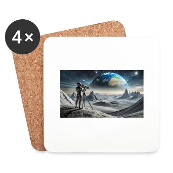 grey alien on the moon surface – observing earth - Coasters (set of 4) - white - Front