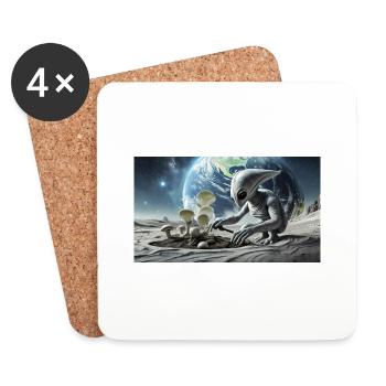 extraterrestre gris à la surface de la lune – collection de lune - Dessous de verre (lot de 4) - blanc - Devant