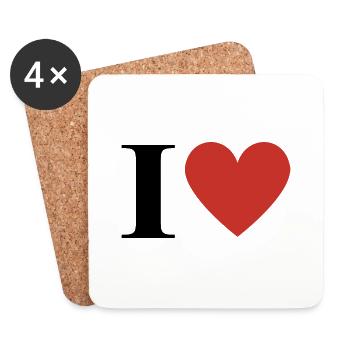 Lettre i cœur rouge - Dessous de verre (lot de 4) - blanc - Devant