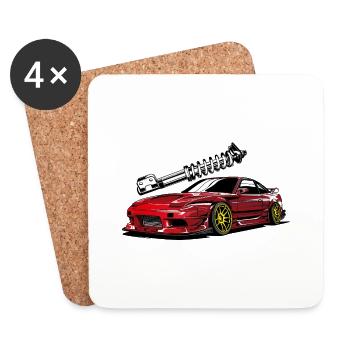 Car with amortisseur - Untersetzer (4er-Set) - Weiß - Vorne